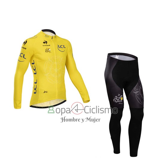 Tour DE Francia Ropa Ciclismo Culotte Largo 2014 Hombre Mangas Largas AMarillo